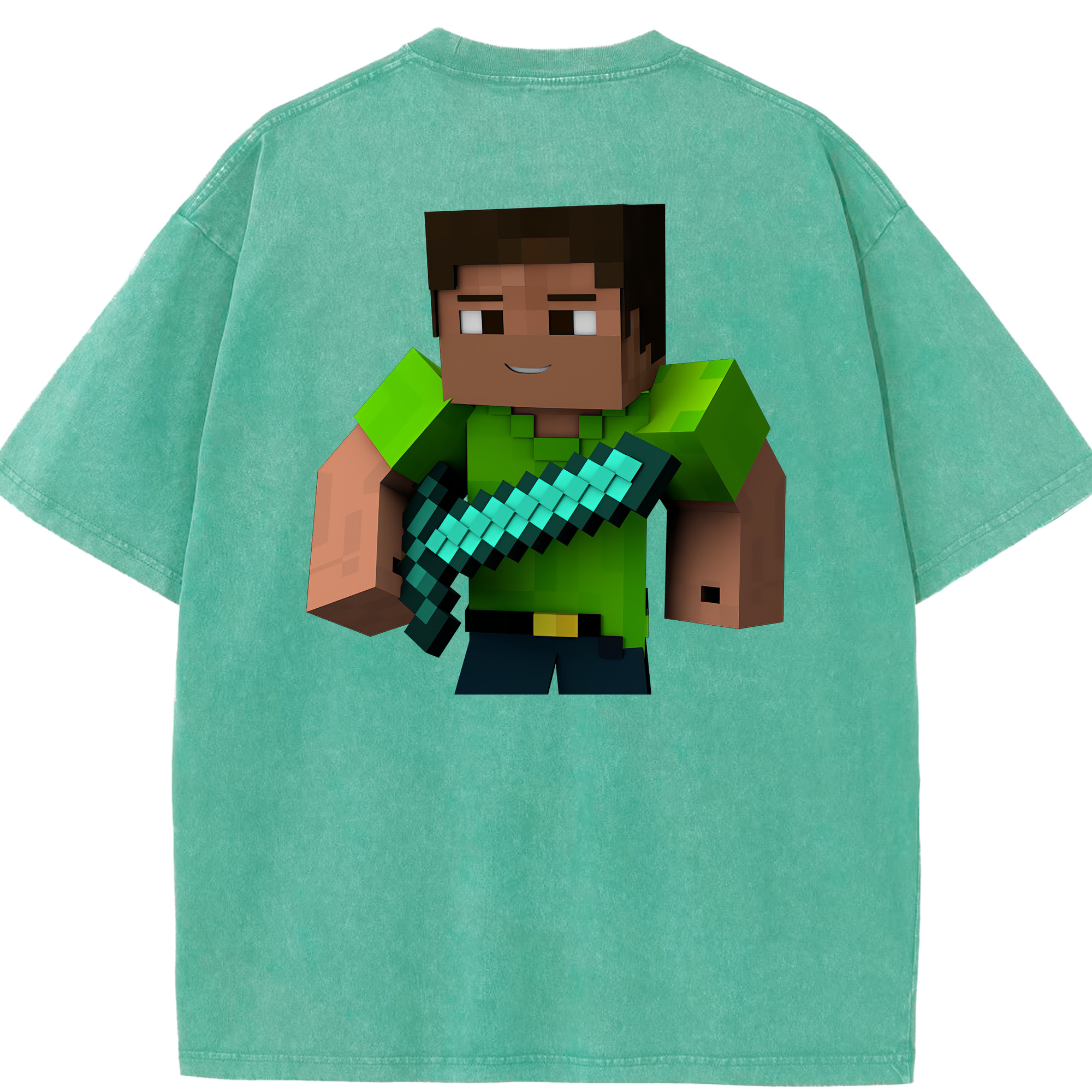 （画像用） マインクラフト ブロックの世界 Minecraft MC Block world 綿100% ヴィンテージ風 半袖Tシャツ（背面プリント）